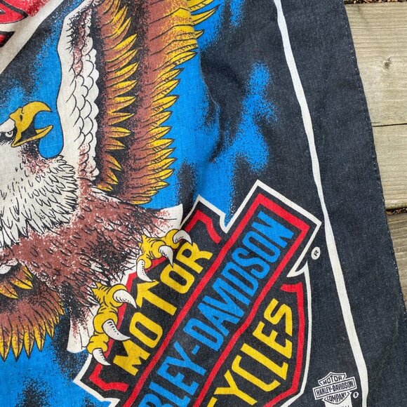 Vintage 90s Harley Davidson Bandana 'The American Way' Faded Eagle Black - Picture 6 of 6